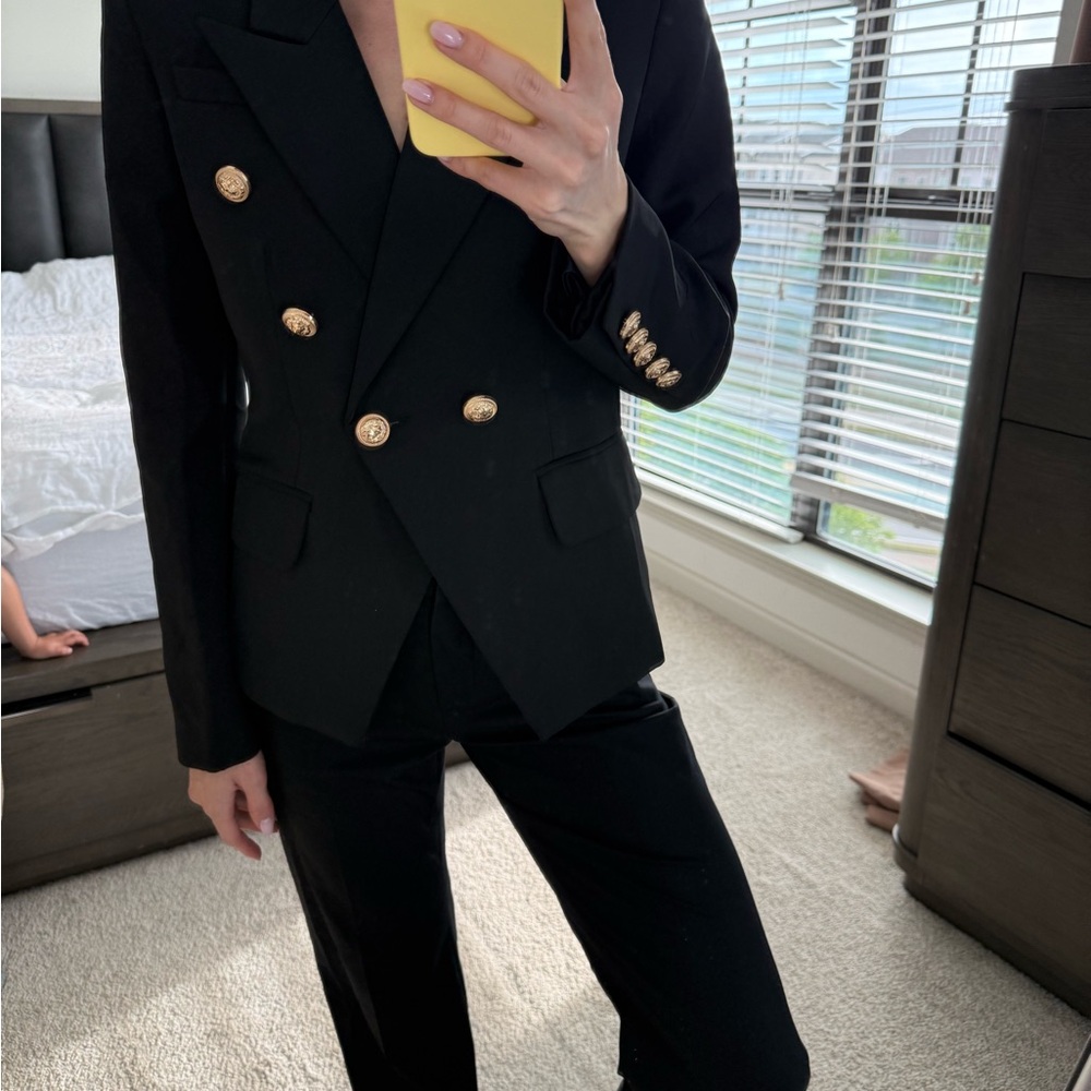 Black Double-Breasted Blazer with Gold Buttons & Black Pant Suit